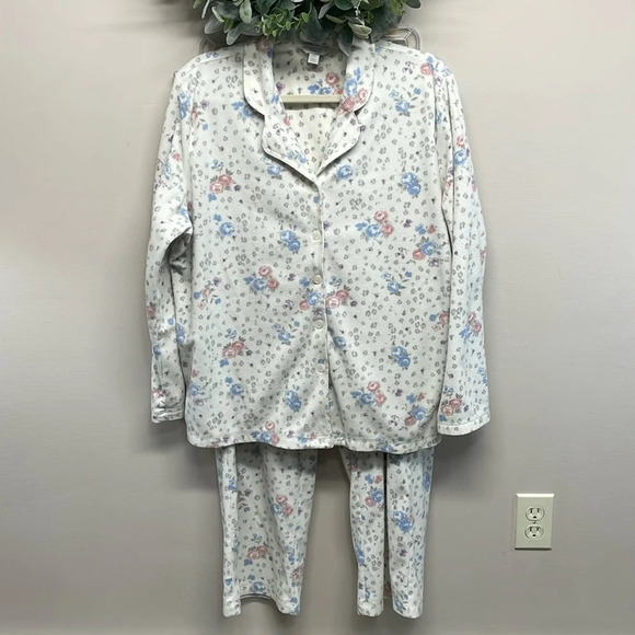 Charter Club Intimates Long Sleeve Button Down Pajama Set White Floral XL - Picture 1 of 16